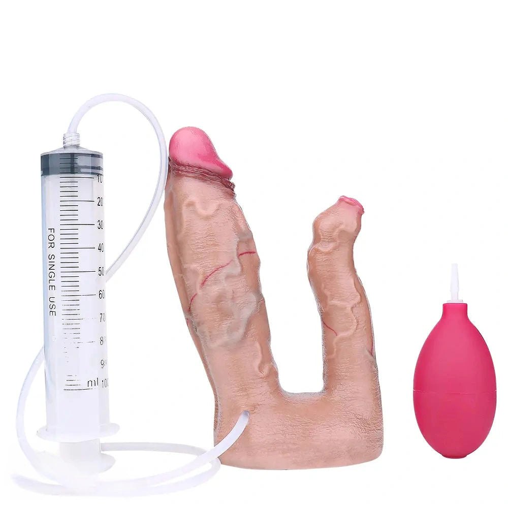 7.59in Dual Shaft Squirting Dildo - Silicone Dual Dildo