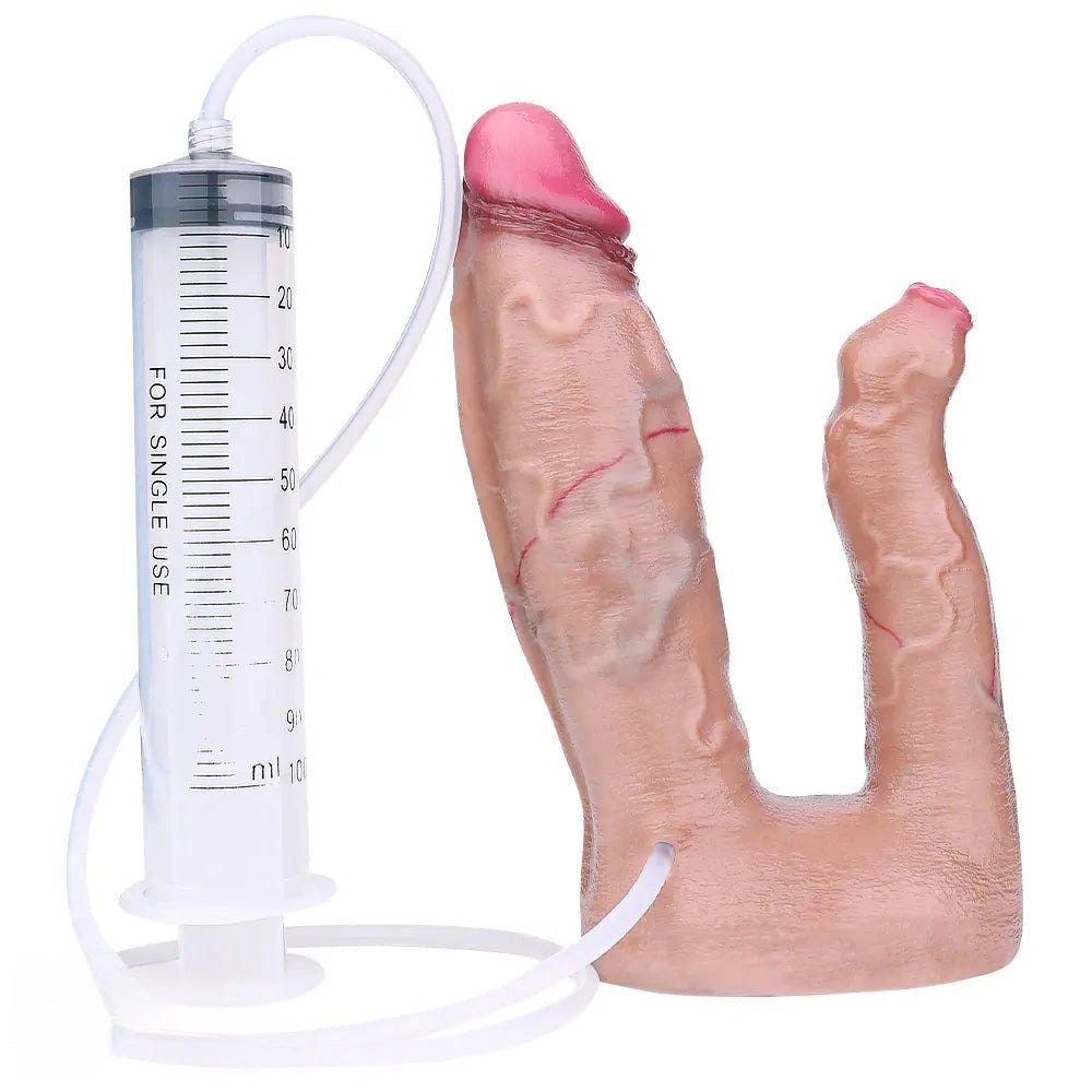 7.59in Dual Shaft Squirting Dildo - Silicone Dual Dildo