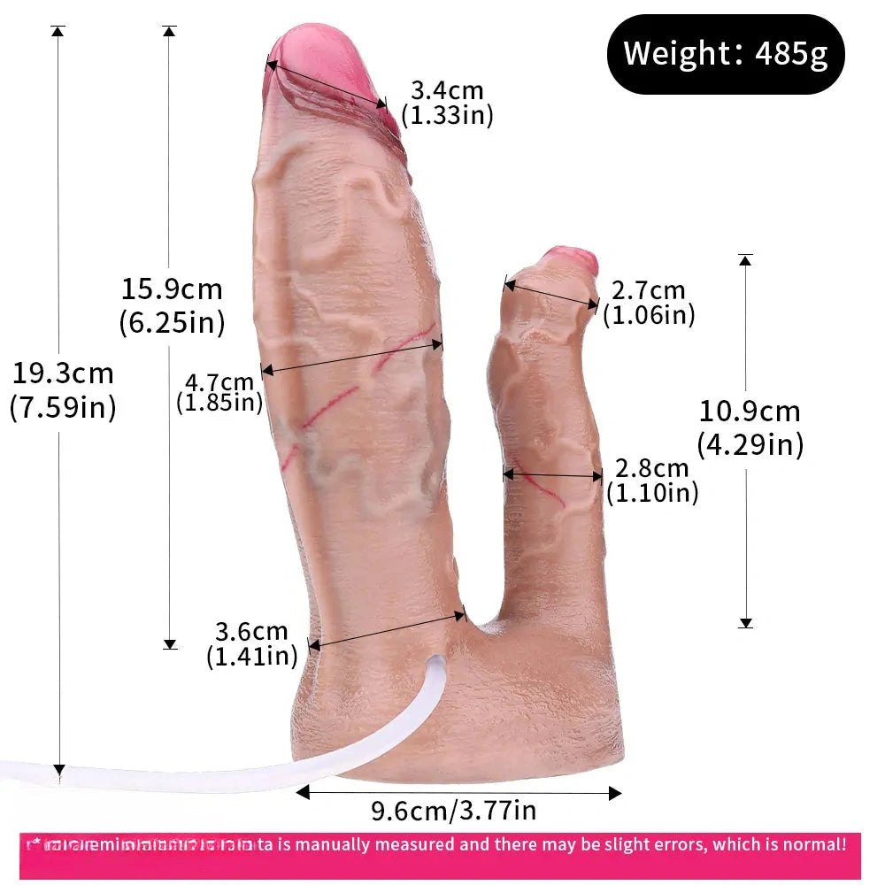 7.59in Dual Shaft Squirting Dildo - Silicone Dual Dildo