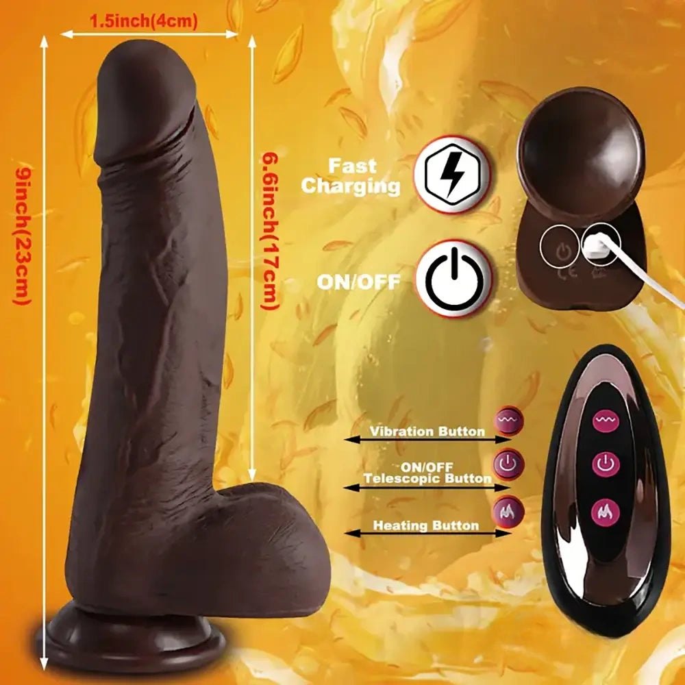 Ebony Multi-Function Thrusting Dildo - Vibrating Thrusting Dildo