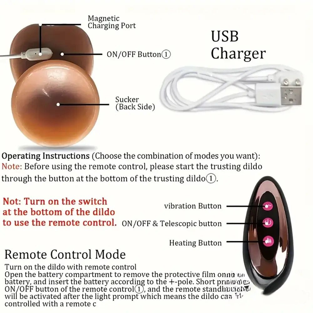 Ebony Multi-Function Thrusting Dildo - Vibrating Thrusting Dildo