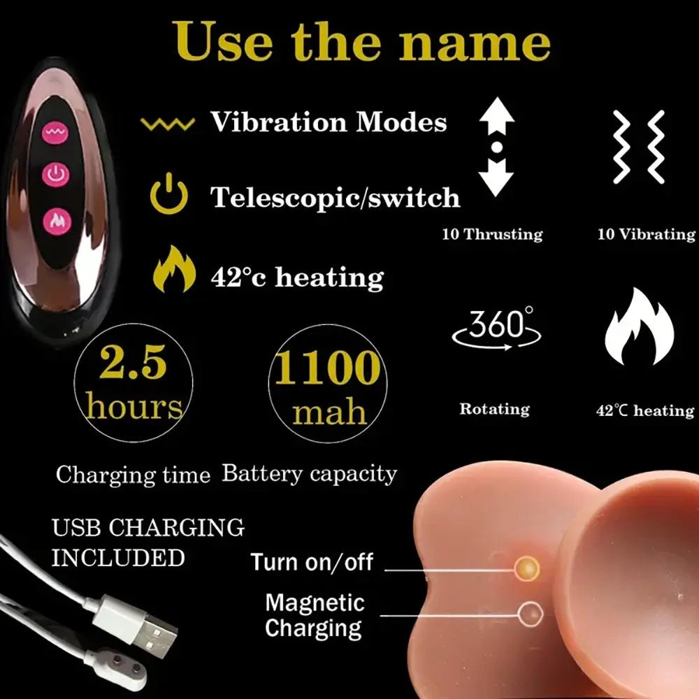 Ebony Multi-Function Thrusting Dildo - Vibrating Thrusting Dildo
