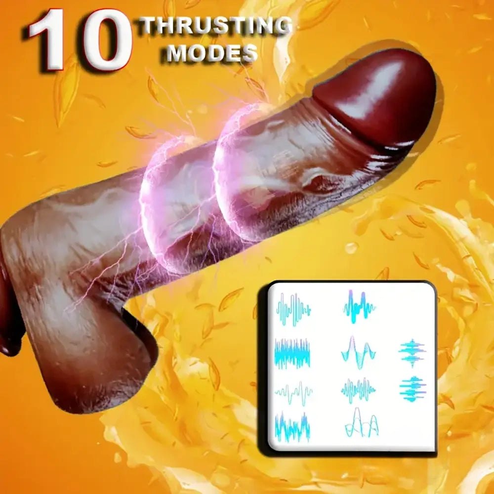 Ebony Multi-Function Thrusting Dildo - Vibrating Thrusting Dildo