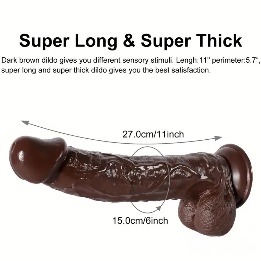 11in Ebony PVC Realistic Dildo - Suction Cup Base Dildo