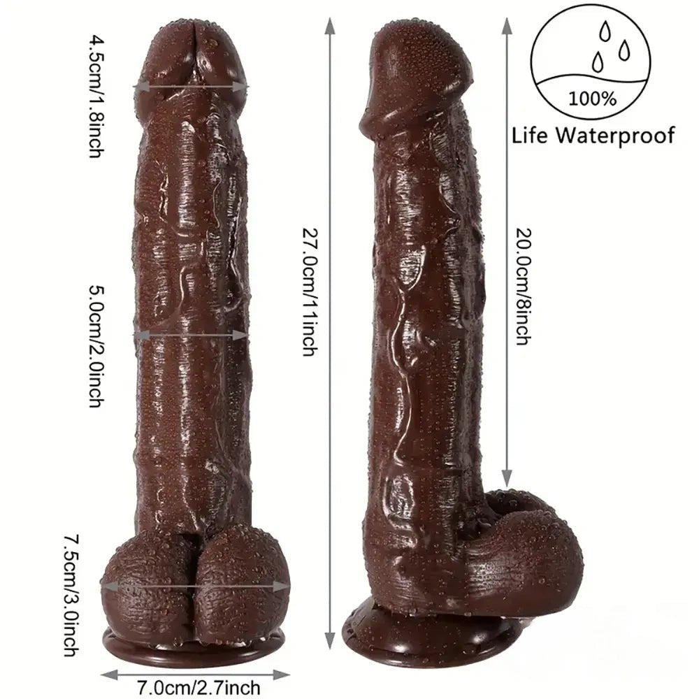 11in Ebony PVC Realistic Dildo - Suction Cup Base Dildo