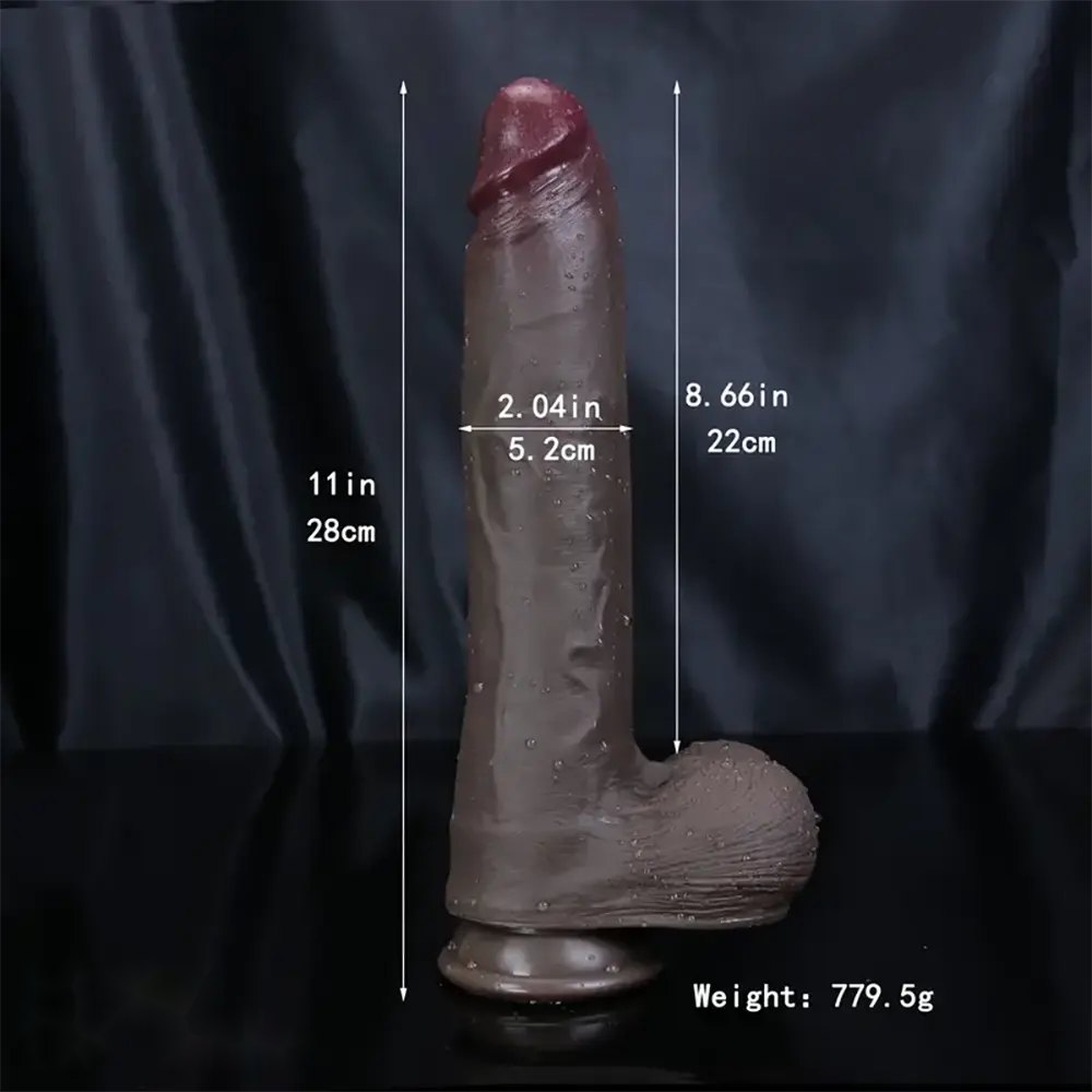 11in Ebony Silicone Curved Dildo - Realistic Suction Cup Dildo