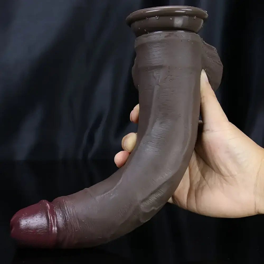 11in Ebony Silicone Curved Dildo - Realistic Suction Cup Dildo