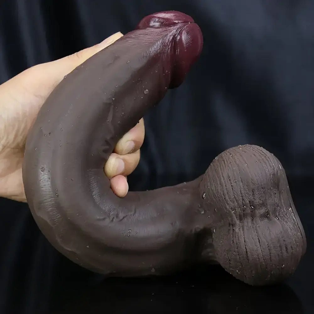 11in Ebony Silicone Curved Dildo - Realistic Suction Cup Dildo