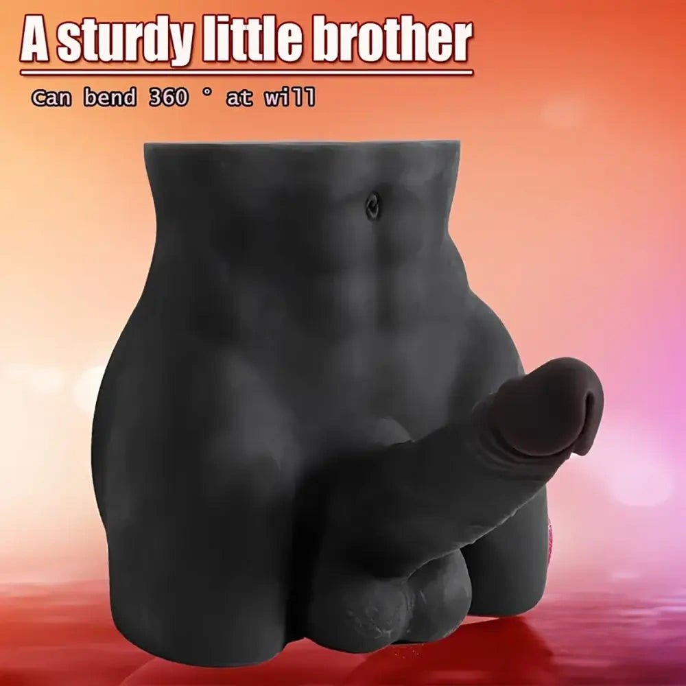 Ebony Male Torso With Dildo - Silicone Sex Doll Torso