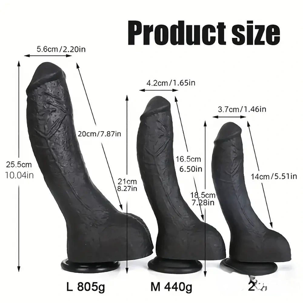 Ebony Suction Cup Dildo - Suction Cup Dildo, 3 Sizes