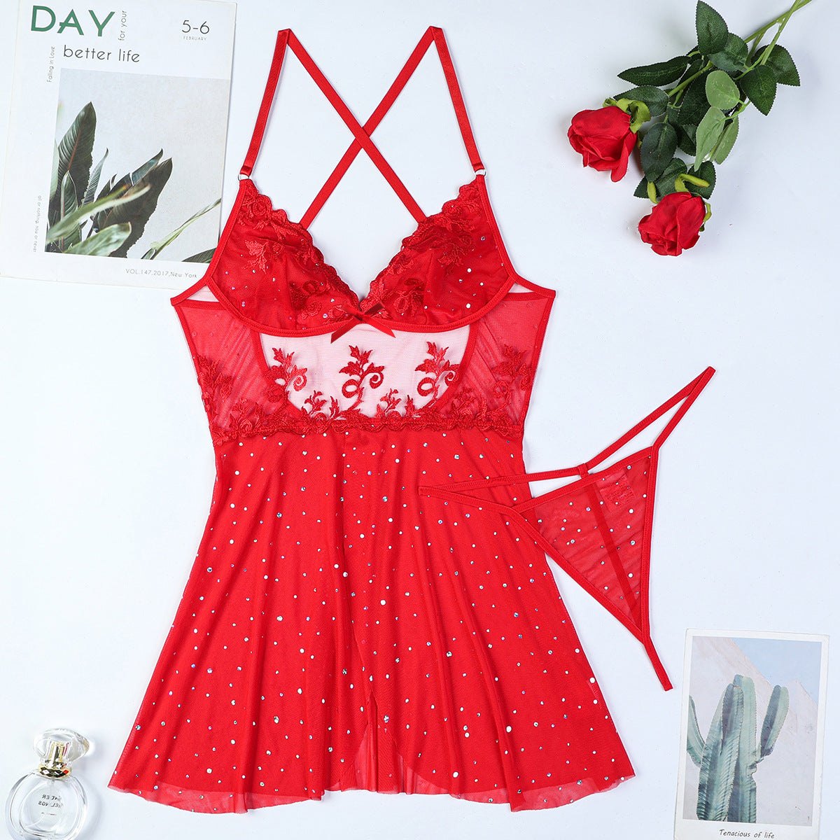 Embroidered Backless Slip Dress - Sexy Babydoll Lingerie