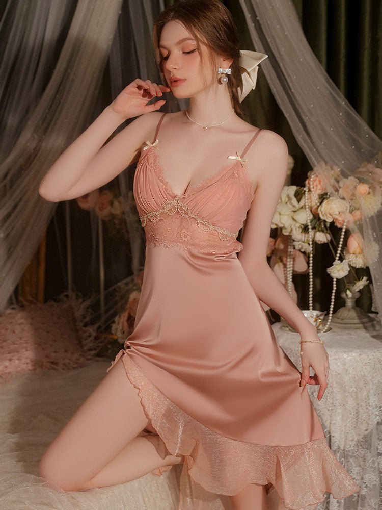 Embroidered Backless Satin Nightgown - Sexy Sleepwear for Women