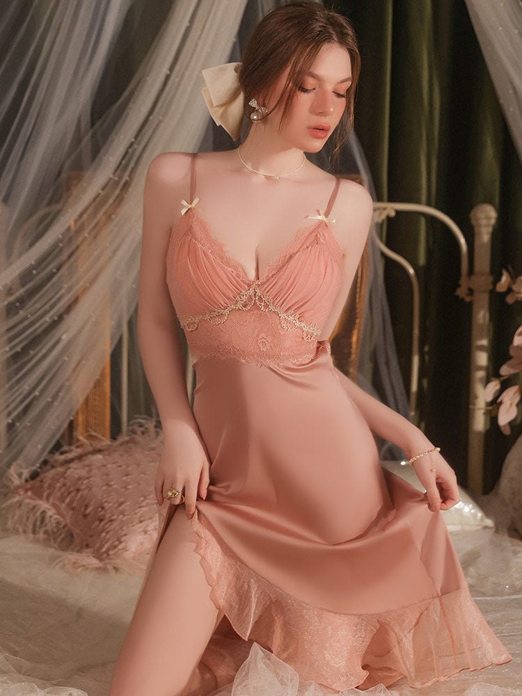Embroidered Backless Satin Nightgown - Sexy Sleepwear for Women