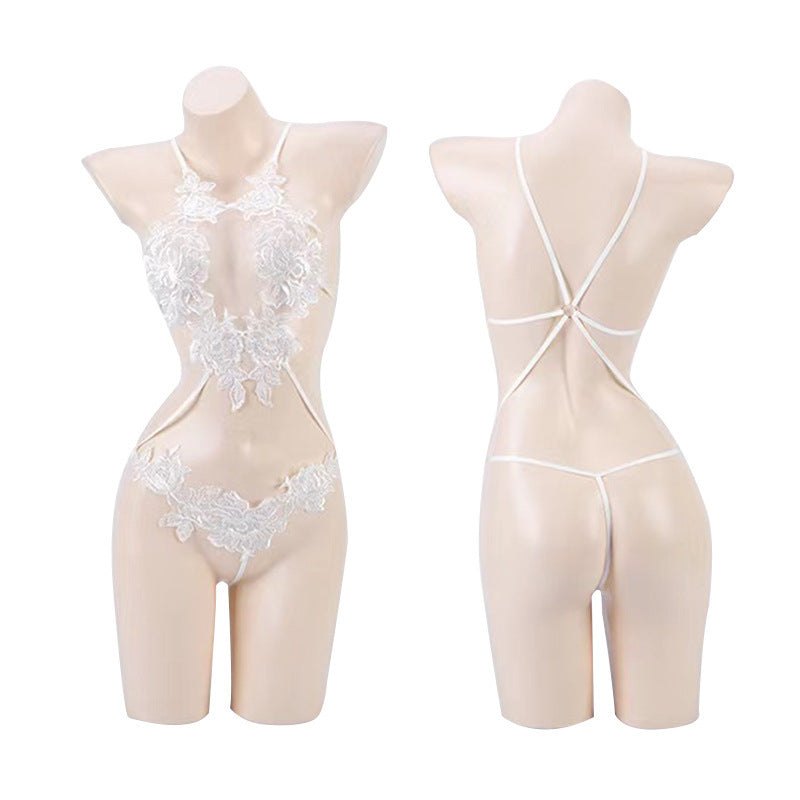 Embroidered Lace Jumpsuit Set - Garter Lingerie Set