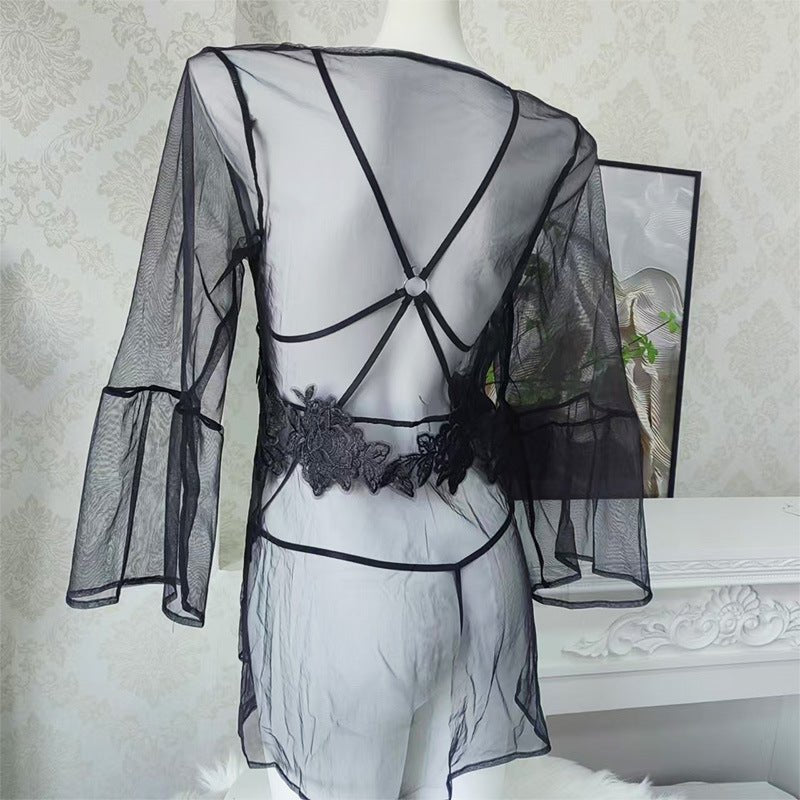 Embroidered Lace Jumpsuit Set - Garter Lingerie Set