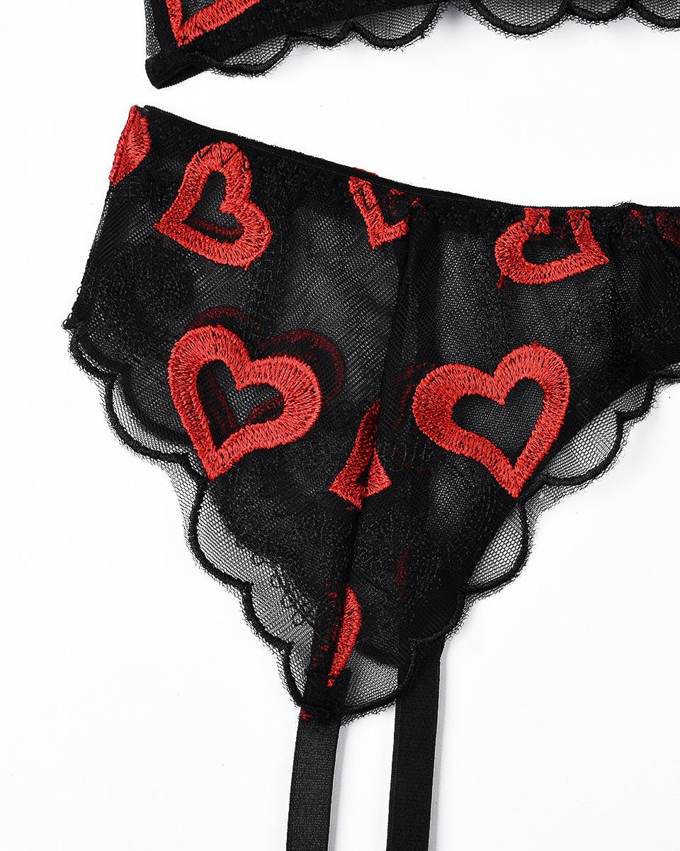 Embroidered Garter Belt Set - Garter Lingerie Set