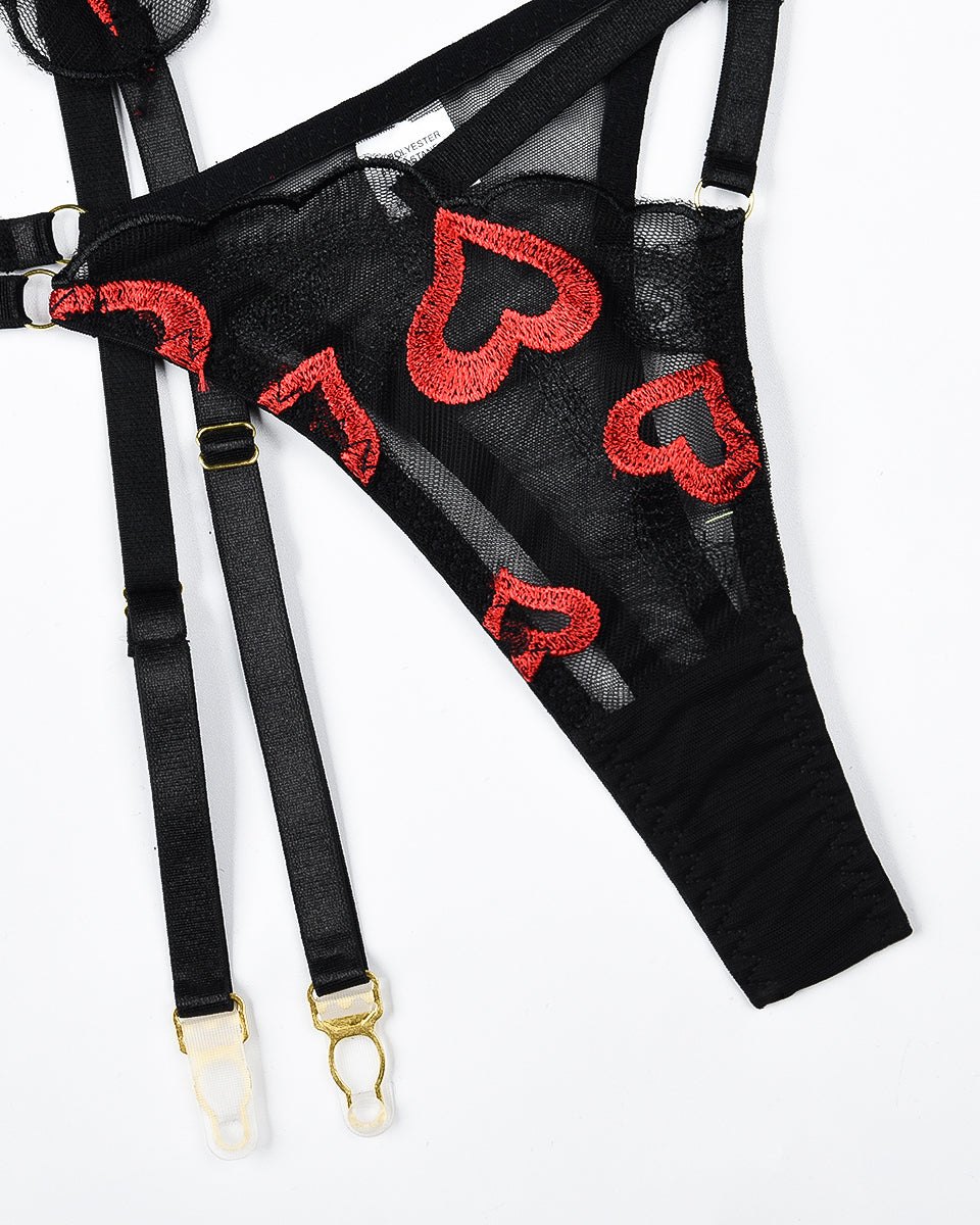 Embroidered Garter Belt Set - Garter Lingerie Set