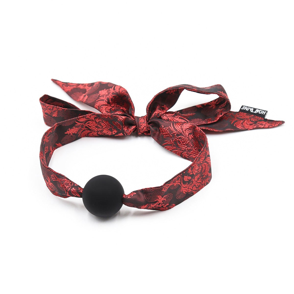 Embroidered Satin Ball Gag - Red Silicone Bondage Gag