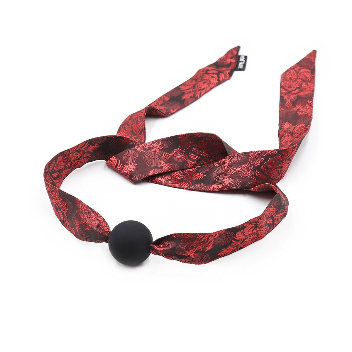 Embroidered Satin Ball Gag - Red Silicone Bondage Gag