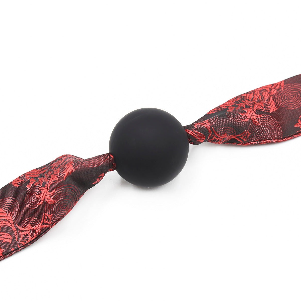 Embroidered Satin Ball Gag - Red Silicone Bondage Gag