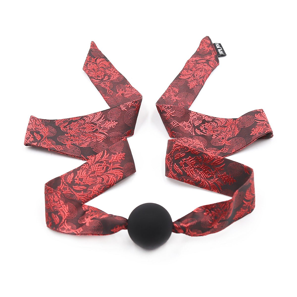Embroidered Satin Ball Gag - Red Silicone Bondage Gag