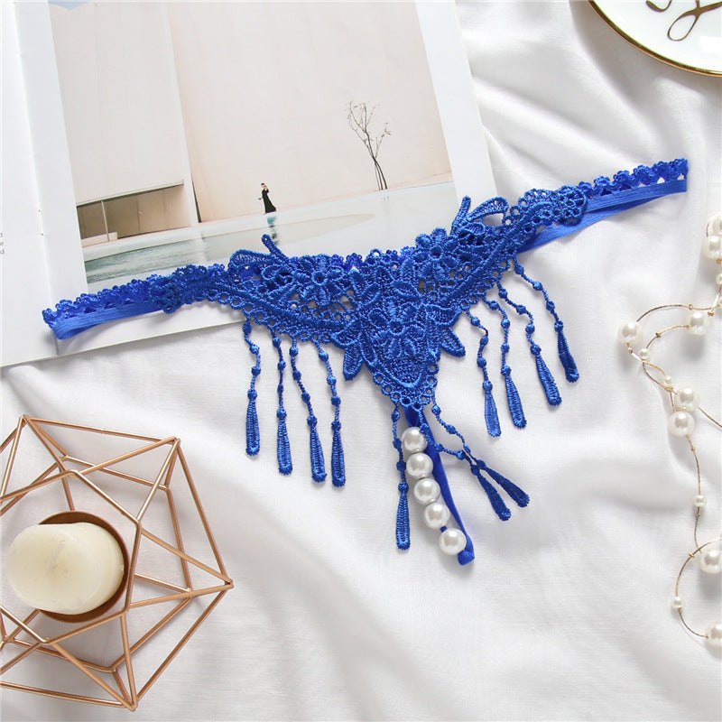 Embroidered Tassel Open Crotch Thong - Sexy G String Thong