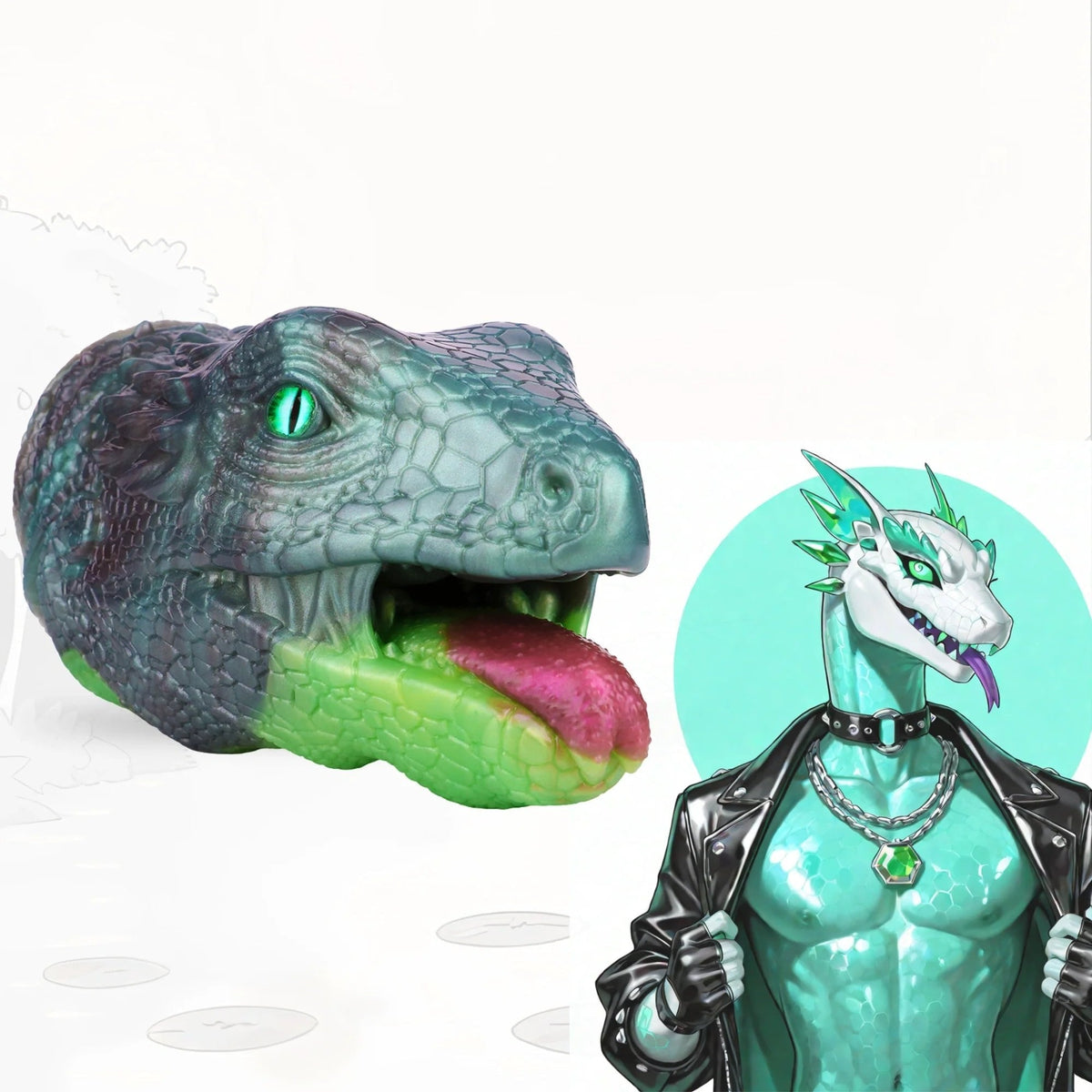 Emerald Lizard Head Masturbator - Fantasy Reptile Stroker