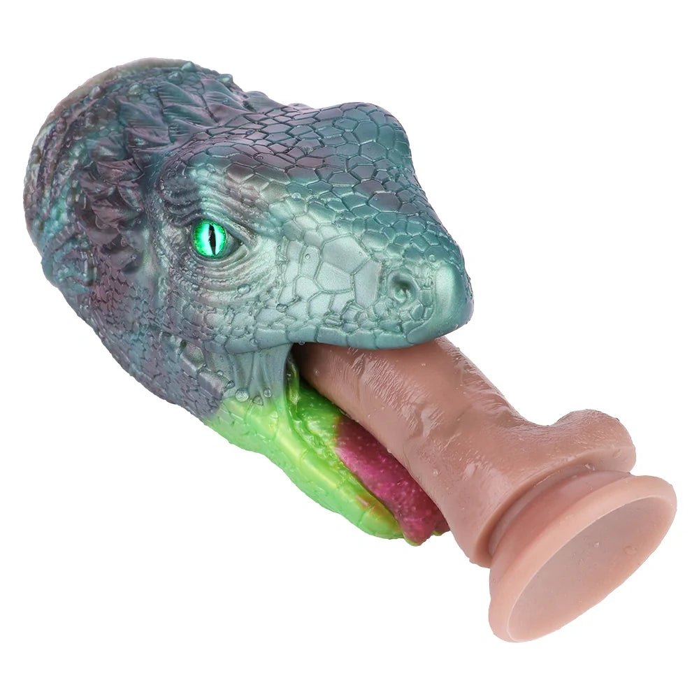 Emerald Lizard Head Masturbator - Fantasy Reptile Stroker