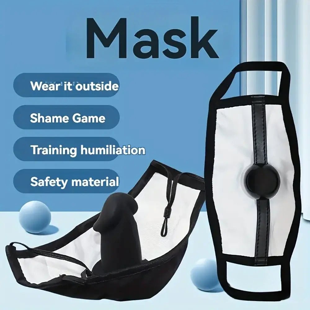 Face Mask with Silicone Gag Dildo - BDSM Blindfold Set