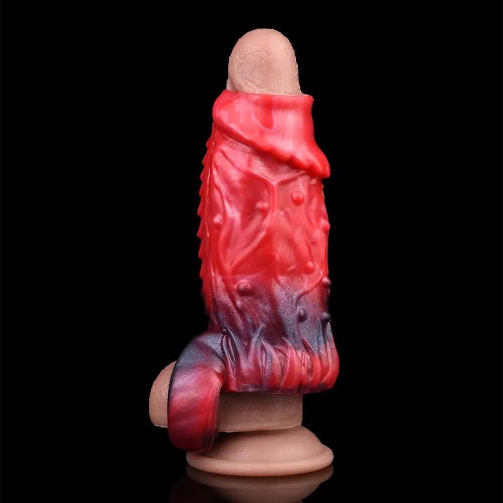 Fantasy Ridged Hollow Sleeve - Red Silicone Fantasy Dildo