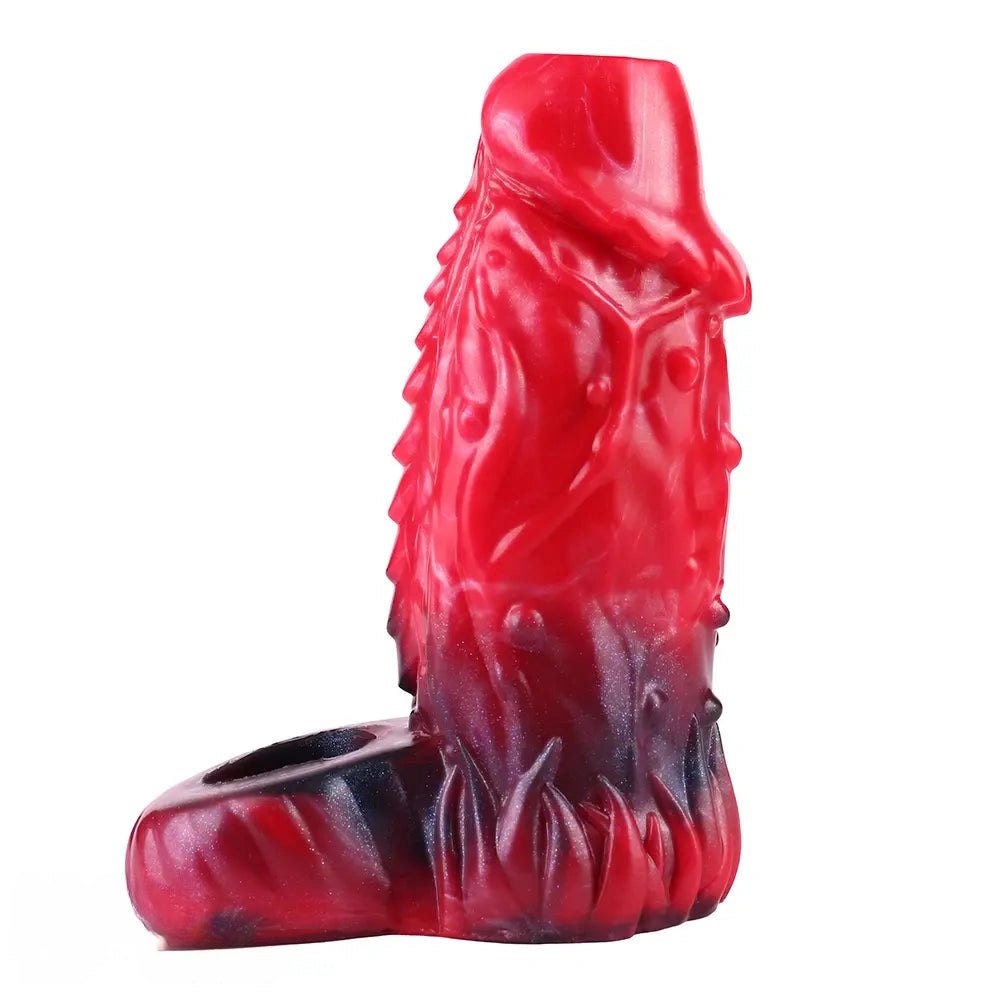Fantasy Ridged Hollow Sleeve - Red Silicone Fantasy Dildo