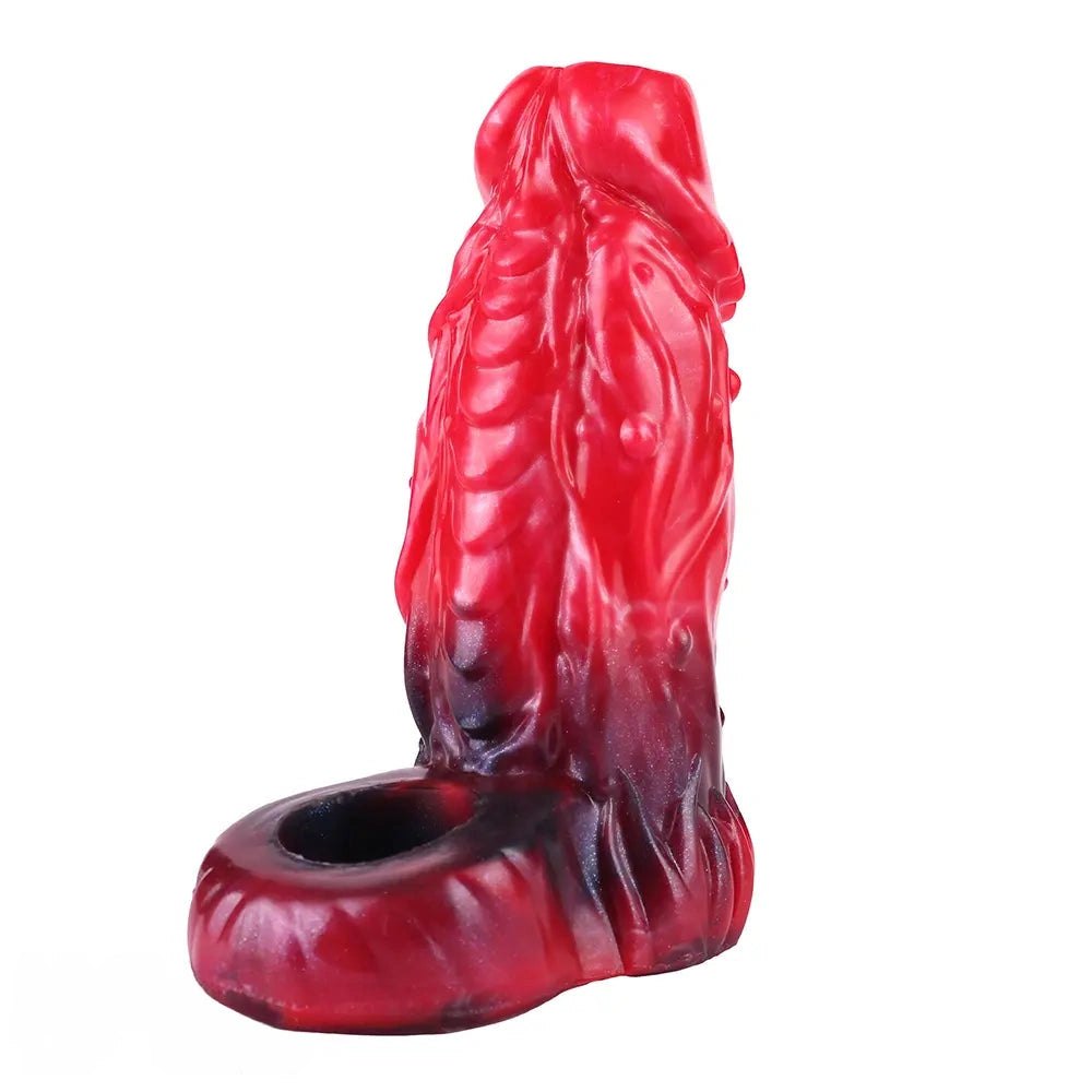 Fantasy Ridged Hollow Sleeve - Red Silicone Fantasy Dildo