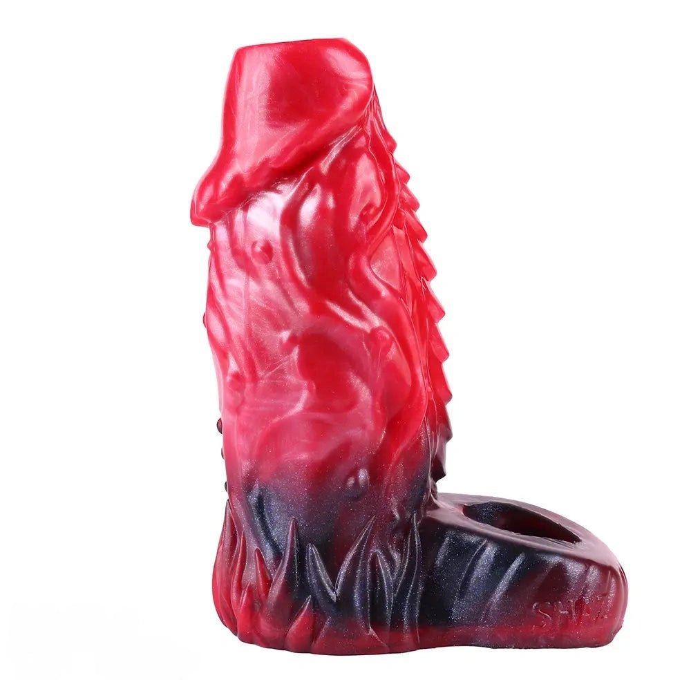 Fantasy Ridged Hollow Sleeve - Red Silicone Fantasy Dildo