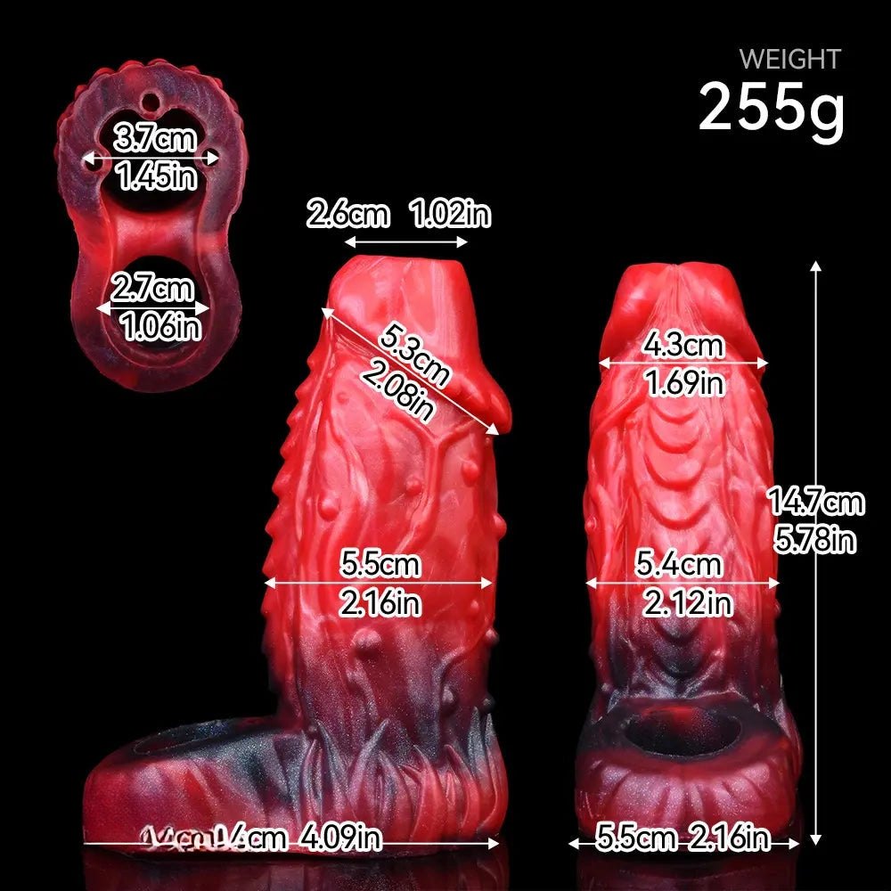 Fantasy Ridged Hollow Sleeve - Red Silicone Fantasy Dildo