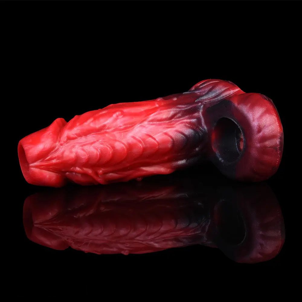 Fantasy Ridged Hollow Sleeve - Red Silicone Fantasy Dildo