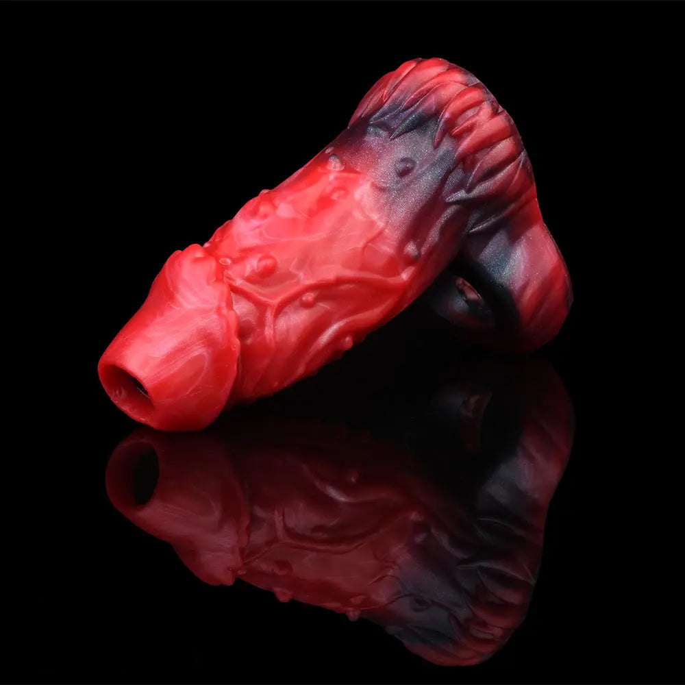 Fantasy Ridged Hollow Sleeve - Red Silicone Fantasy Dildo