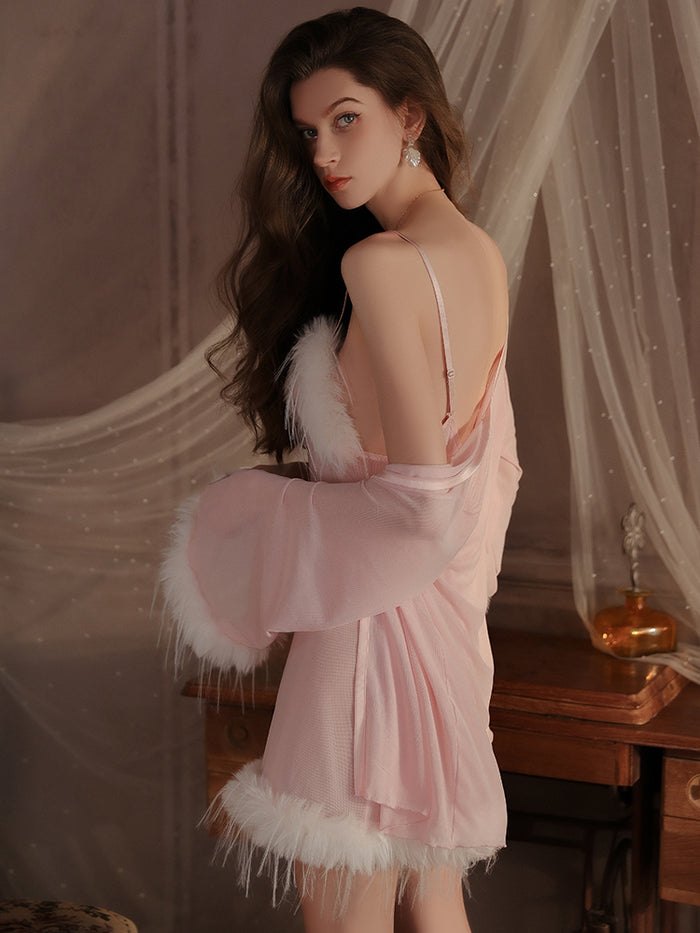 Feather-Trim Swan Slip Dress - Sexy Camisole Set
