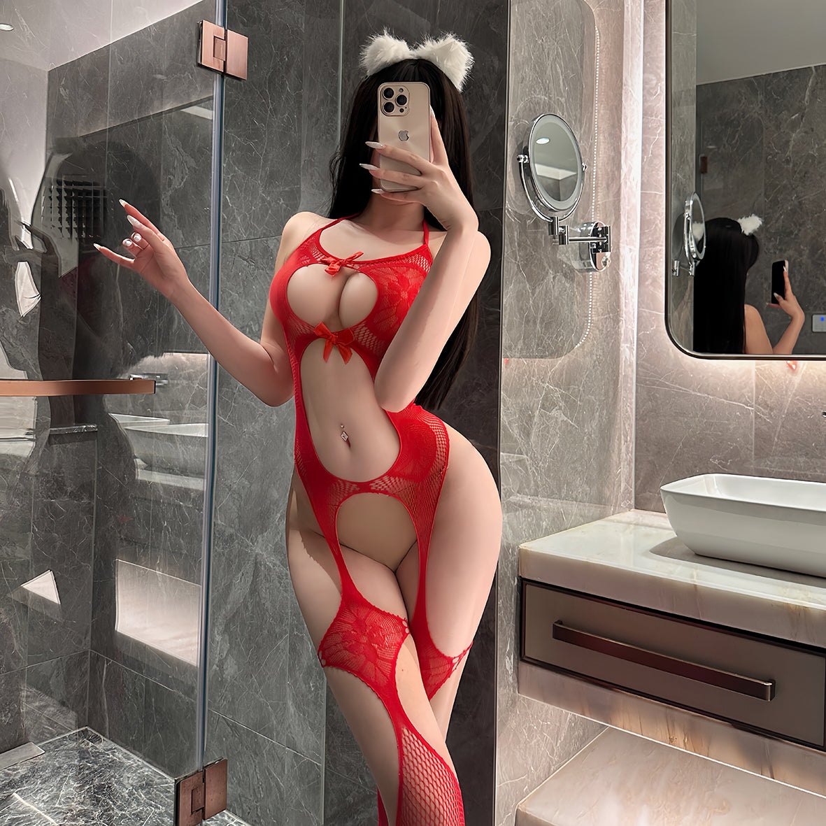 Halter Cups Cutout Bodystocking - Sexy Bodystocking Lingerie
