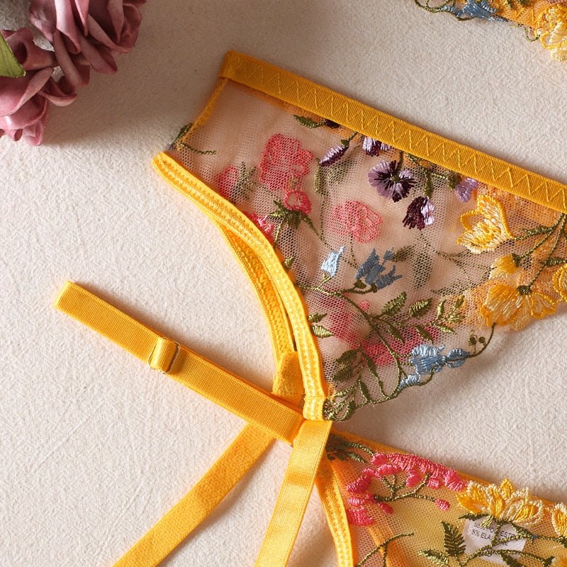 Floral Embroidered Longline Bra Set - Lingerie Set for Women