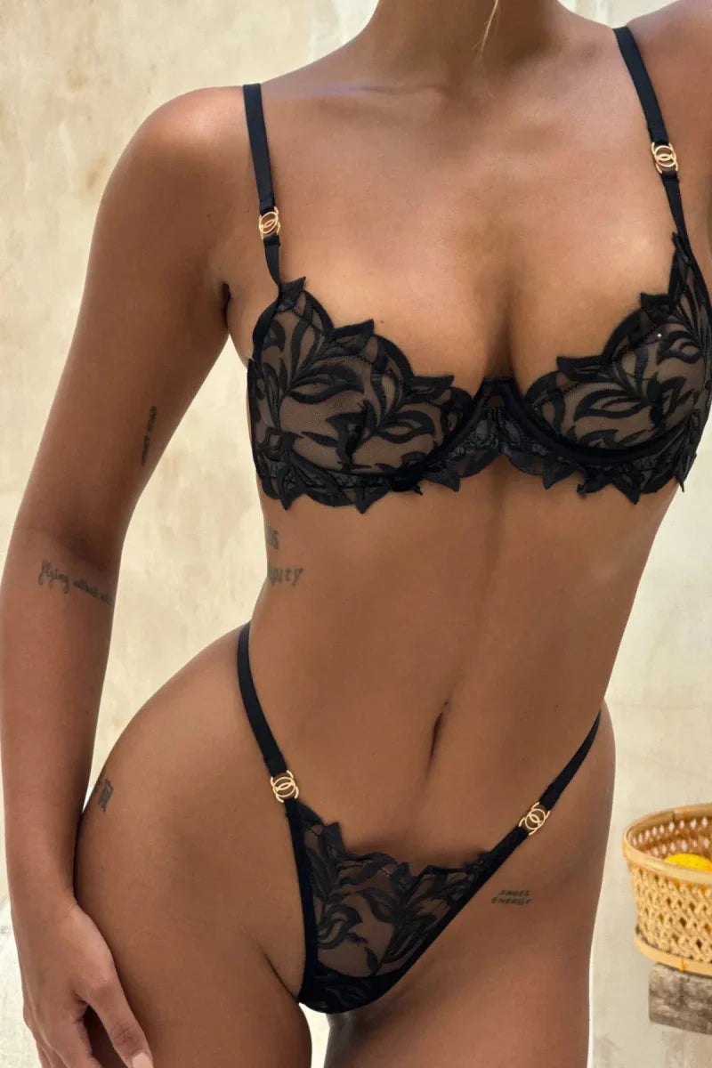 Floral Eyelash Lace Bra Set - Lingerie Set for Women