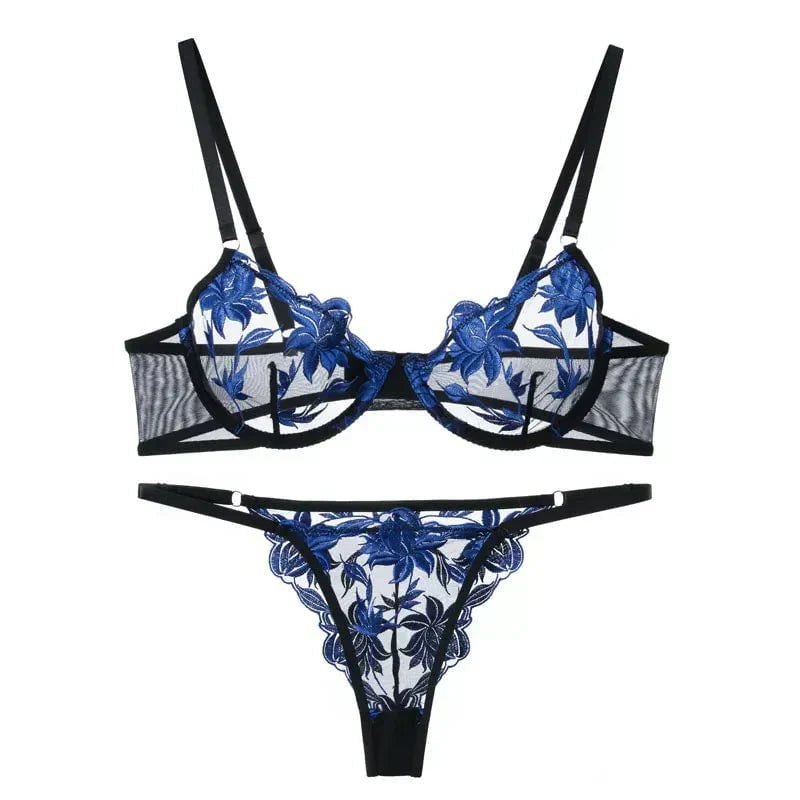 Two Piece Mesh Balconette Set - Bra and Panty Set