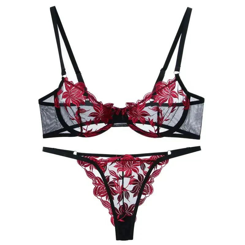 Two Piece Mesh Balconette Set - Bra and Panty Set