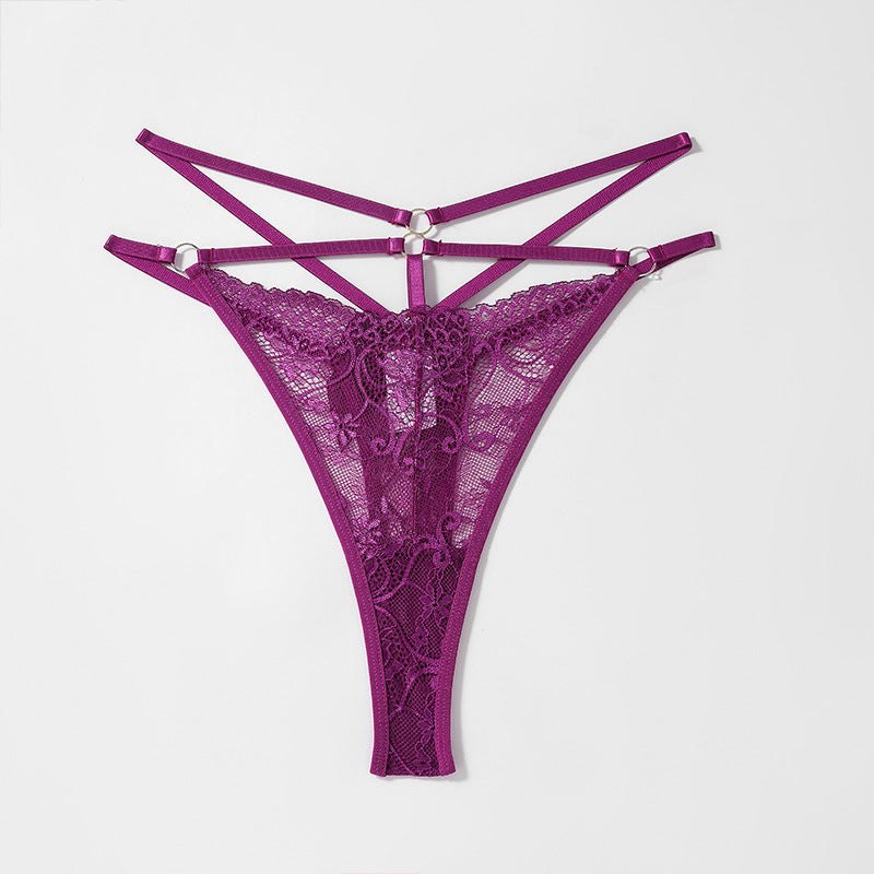 Floral Lace Bow Mid Waist Thong - Plus Size Lingerie
