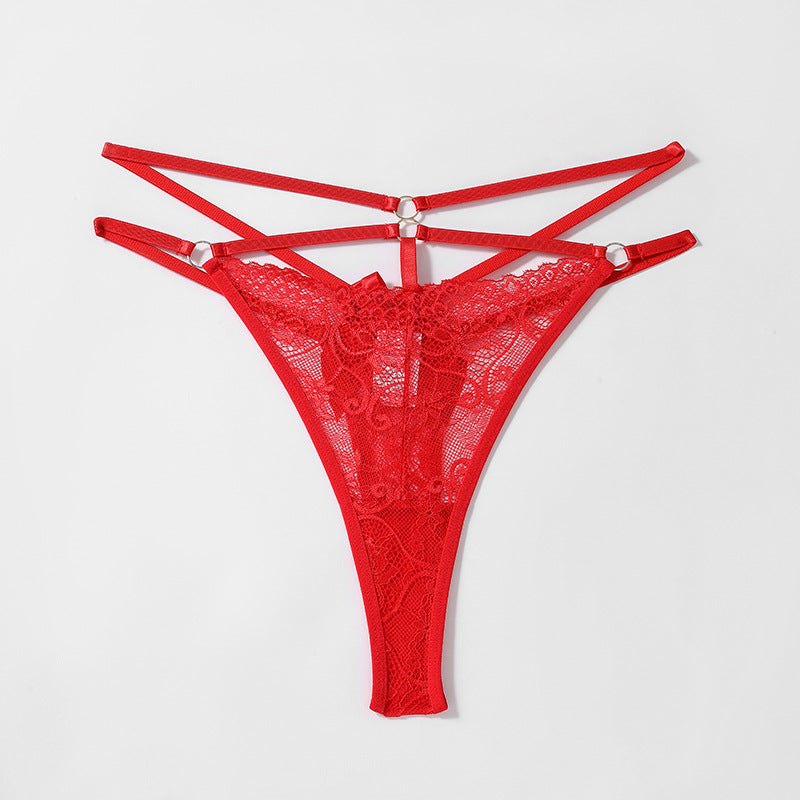 Floral Lace Bow Mid Waist Thong - Plus Size Lingerie