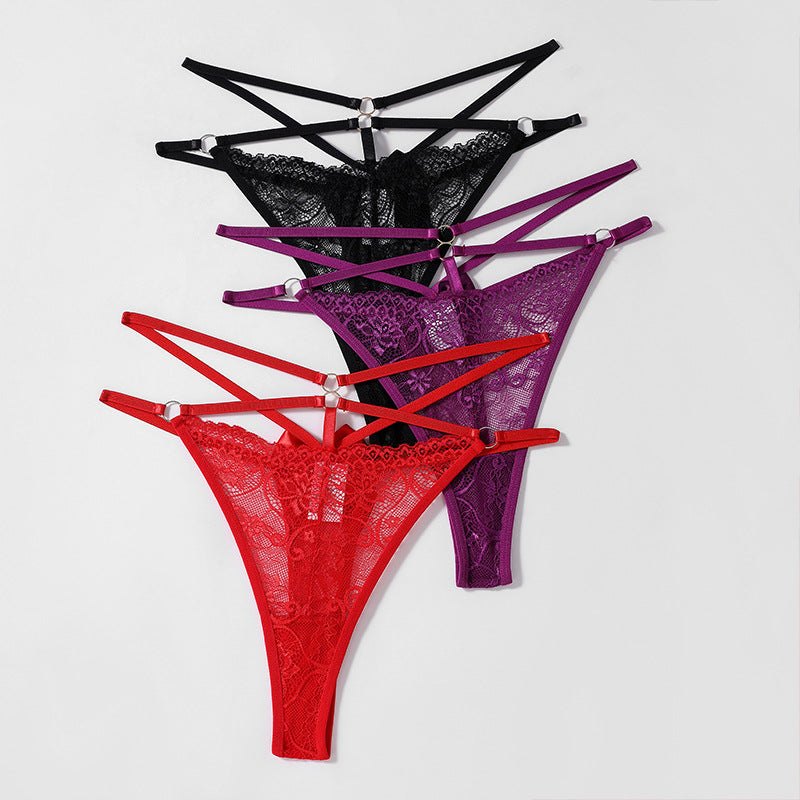 Floral Lace Bow Mid Waist Thong - Plus Size Lingerie