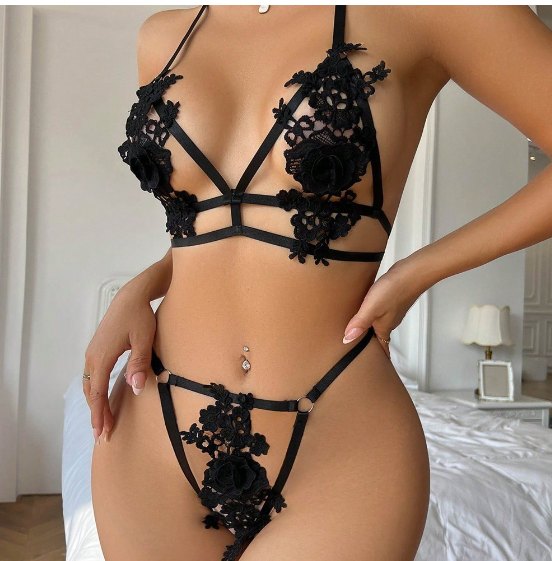 Floral Lace Cutout Bra Set - Lingerie Set for Women