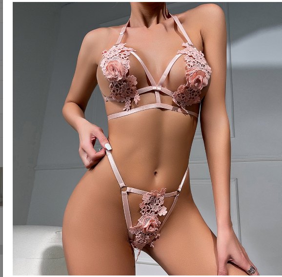 Floral Lace Cutout Bra Set - Lingerie Set for Women