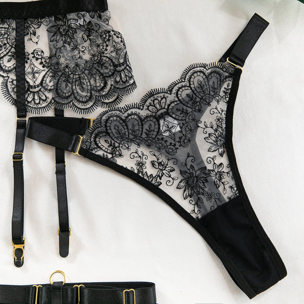 Floral Lace 5-Piece Garter Set - Garter Lingerie Set