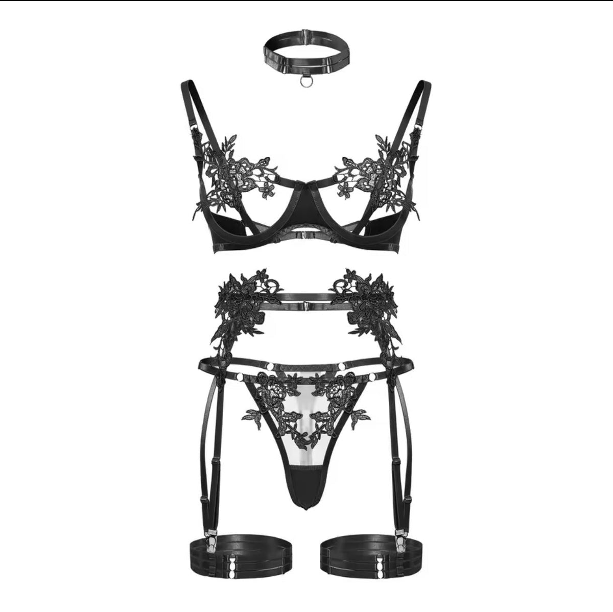 Floral Lace Harness Garter Set - Garter Lingerie Set
