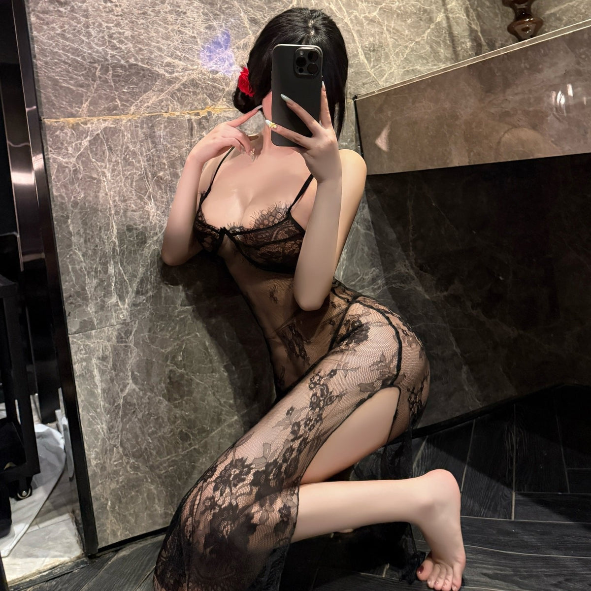 Floral Lace High Slit Nightgown - Sexy Sleepwear for Women